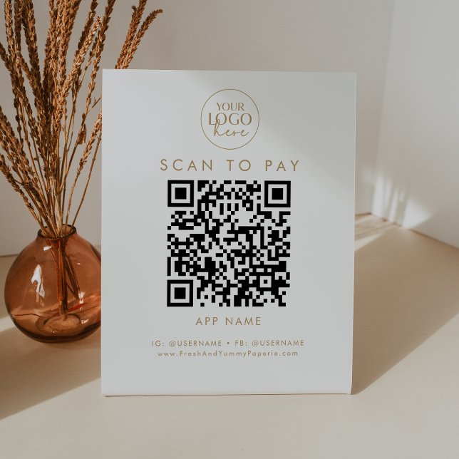 Chic Gold Typography Business Logo Scan To Pay Pedestal Sign (Creator Uploaded)