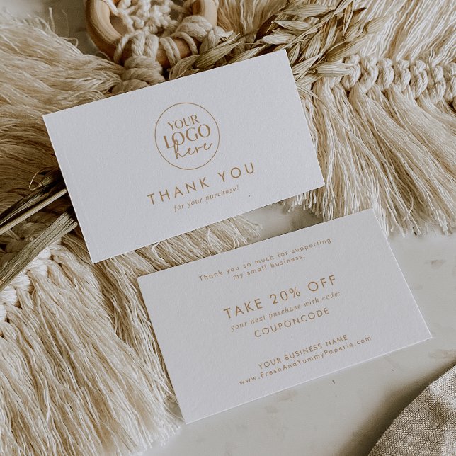 Chic Gold Typography Business Logo Thank You Discount Card (Creator Uploaded)