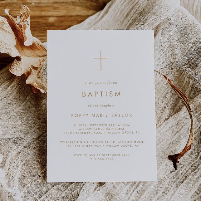 Chic Gold Typography Cross Baptism Invitation (Creator Uploaded)