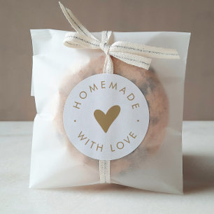 Chic Gold Typography Heart Homemade With Love Classic Round Sticker