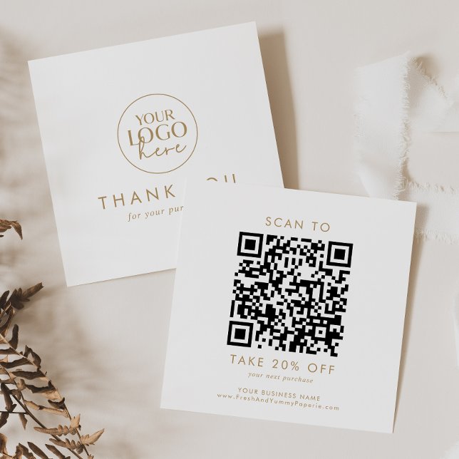 Chic Gold Typography Logo QR Code Thank You Discount Card (Creator Uploaded)