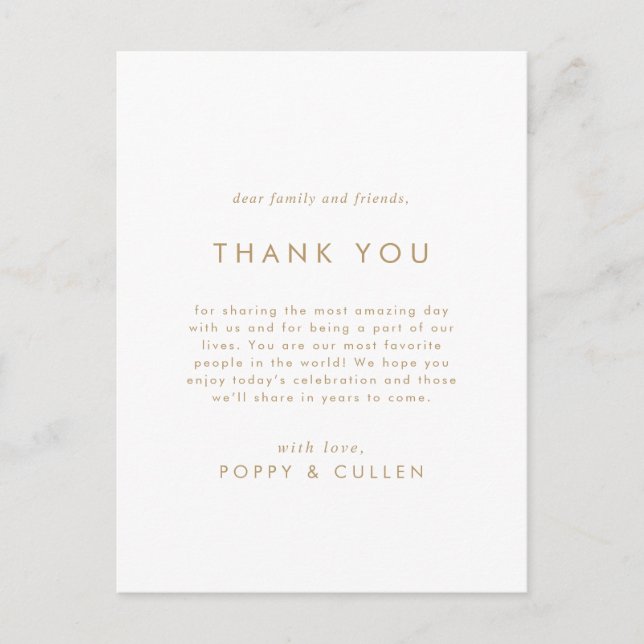 Chic Gold Typography Thank You Reception Card (Front)