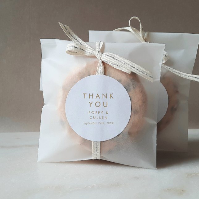 Chic Gold Typography Thank You Wedding Favour Classic Round Sticker (Creator Uploaded)