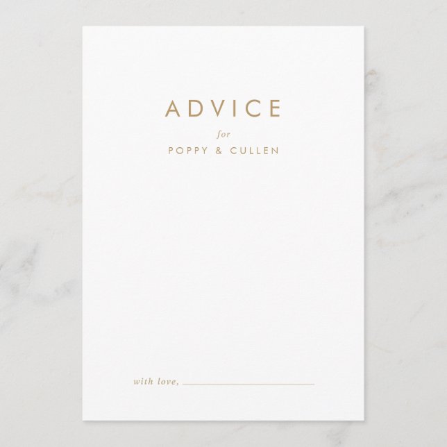 Chic Gold Typography Wedding Advice Card (Front)