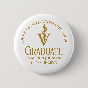 Chic Gold Veterinary School Graduate Personalized 6 Cm Round Badge