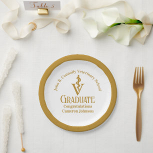 Chic Gold Veterinary School Graduation Party Paper Plate