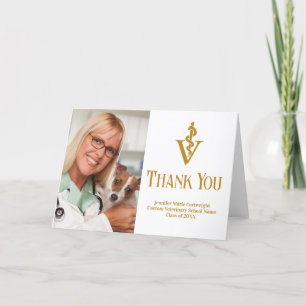 Chic Gold Veterinary School Graduation Photo Thank You Card