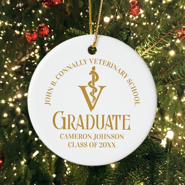 Chic Gold Veterinary School Photo Graduation Ceramic Ornament (Creator Uploaded)