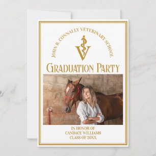 Chic Gold Veterinary School Photo Graduation Party Invitation