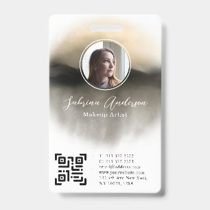 Chic Gold Watercolor Abstract Script Photo Logo ID Badge