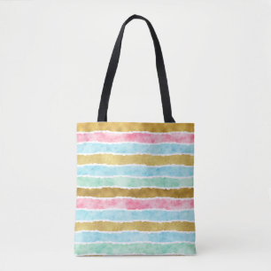 Chic Gold Watercolor Stripes Tote Bag