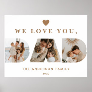 Chic Gold White Custom Three Dad Script Photos Poster
