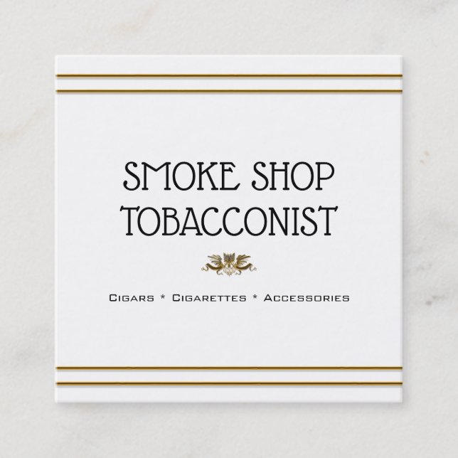 Chic gold white eagle crest minimilist tobacco square business card (Front)