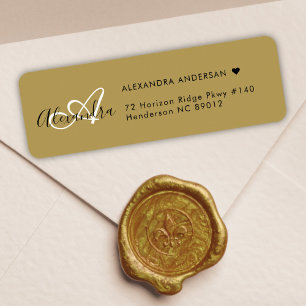 Chic Gold White Elegant Monogram Return Address Label