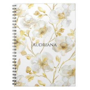 Chic Gold White Floral Notebook