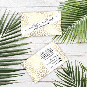 Chic Gold White Leopard Cheetah Animal Print Business Card