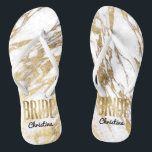 Chic Gold White Marble Bride Wedding Bachelorette Thongs<br><div class="desc">Elegant,  chic,  and modern faux printed gold and white marble patterns,  Bride keepsake flip flops. This classic and sophisticated design is perfect for the classy,  trendy,  and stylish Bride. Wear them to your bachelorette party or any pre-wedding event. All photo print design.</div>
