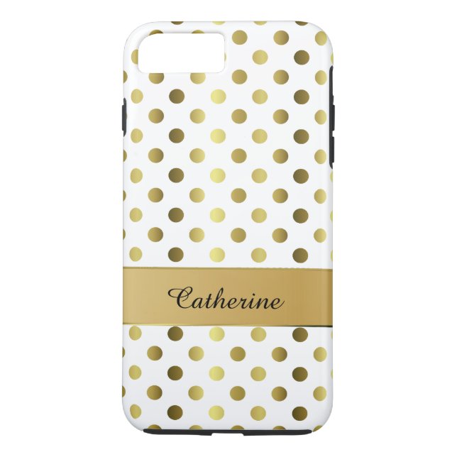 Chic Gold & White Polka Dot iPhone 7 Plus case (Back)