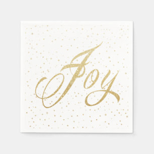 Chic Gold & White Sparkles Joy Christmas Holiday Napkin