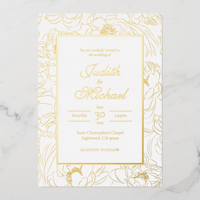 Chic Gold White Wedding Foil Invitation (Front)