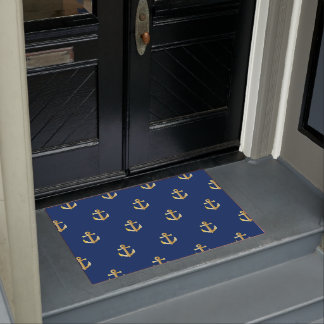 Chic Gold Yellow Anchor Pattern On Dark Navy Blue Doormat