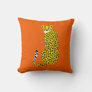 Chic Gold Yellow Cheetah on Orange Cushion
