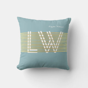 chic golden blue personalized monogram outdoor cushion