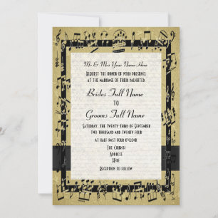 Chic golden elegant music sheet formal wedding invitation
