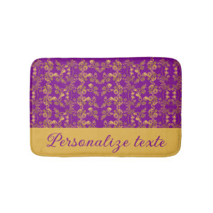 Chic Golden Flowers on purple pattern Customised Bath Mat