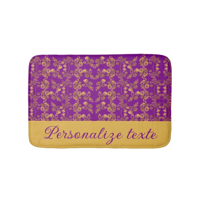 Chic Golden Flowers on purple pattern | Customised Bath Mat (Front)