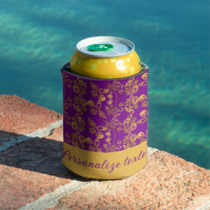 Chic Golden Flowers on purple pattern   Customised Can Cooler