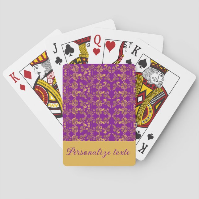 Chic Golden Flowers on purple pattern | Customised Playing Cards (Back)