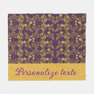 Chic Golden Flowers purple pattern personalised Fleece Blanket