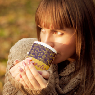 Chic Golden Flowers purple pattern   personalised Large Coffee Mug