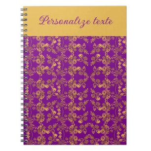 Chic Golden Flowers purple pattern personalised Notebook