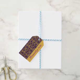 Chic Golden Flowers purple pattern   personalized Gift Tags