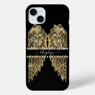 Chic Golden n Diamond Jewel Angel Wings Bling iPhone 15 Mini Case