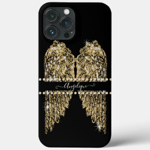 Chic Golden n Diamond Jewel Angel Wings Bling iPhone 13 Pro Max Case