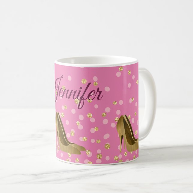 Chic Golden Stilettos Pink  Coffee Mug (Front Right)