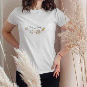 Chic Golden Watercolor Floral Merry Christmas T-Shirt