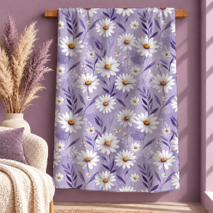 Chic Graceful White Daisy Pastel Purple Blanket
