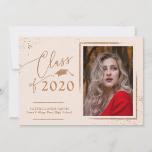 Chic Grad Announcement Rose Gold Glitter Photo