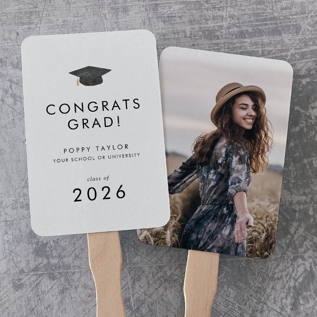 Chic Grad Cap Congrats Grad Photo Graduation Hand Fan (Chic Grad Cap Congrats Grad Photo Graduation Hand Fan)
