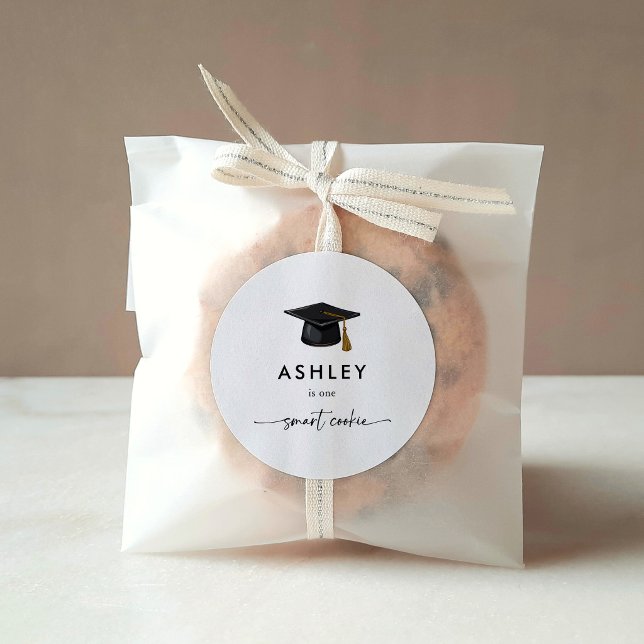 Chic Grad Cap One Smart Cookie Graduation Favour Classic Round Sticker (Creator Uploaded)