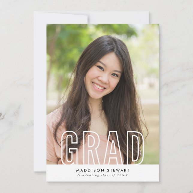 CHIC GRAD modern photo outline type overlay Invitation (Front)