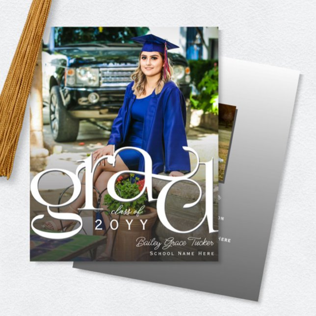 Chic GRAD Photo Budget Graduation Announcement (Creator Uploaded)