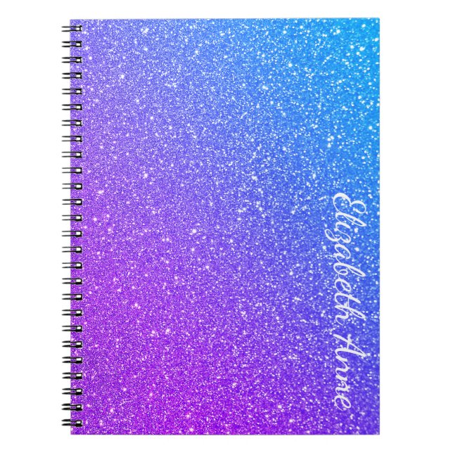 Chic Gradient Glitter Personalized with Name Notebook (Front)