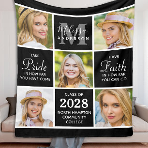Chic Graduate 5 Photo Collage Inspirational Black Fleece Blanket