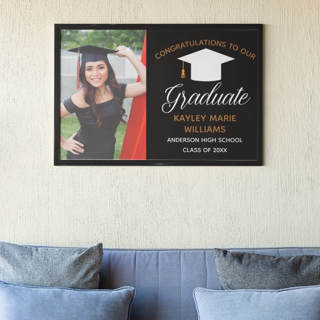 Chic Graduate Photo 2025 Black Graduation Party Poster (Creator Uploaded)
