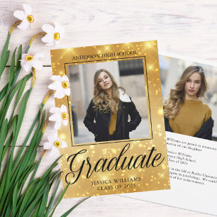 Chic Graduate Photo Gold Sparkle 2023 Graduation Announcement